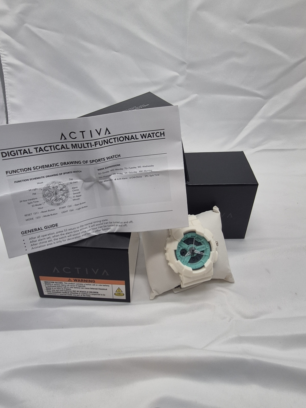 Ativa White and Turquoise Digital Tactical Multi-Function Watch